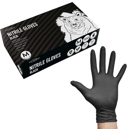 Extra Strong Black Nitrile Gloves (100) First Aid Tattooist