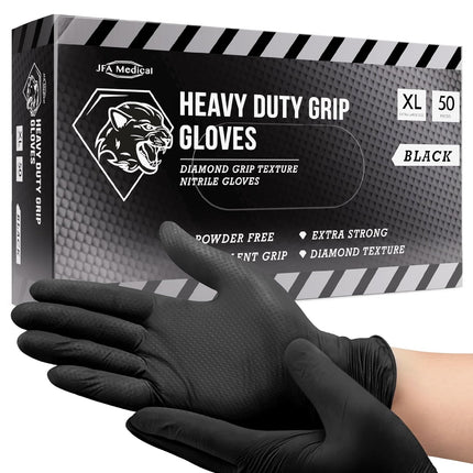 Black Nitrile Gloves - Heavy Duty Diamond Grip