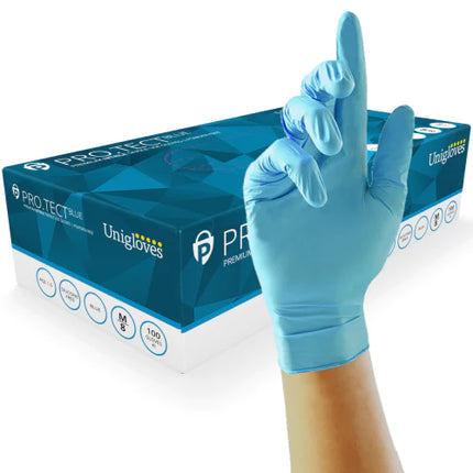 Unicare Premium Blue Nitrile Gloves - All Sizes 100 Per Box