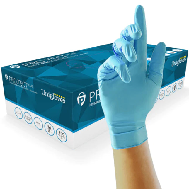 Unicare Premium Blue Nitrile Gloves - All Sizes 100 Per Box