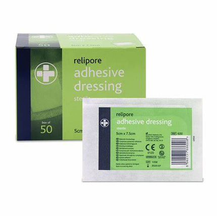 Relipore Adhesive Dressing Pads 5cm x 7.5cm - Box of 50