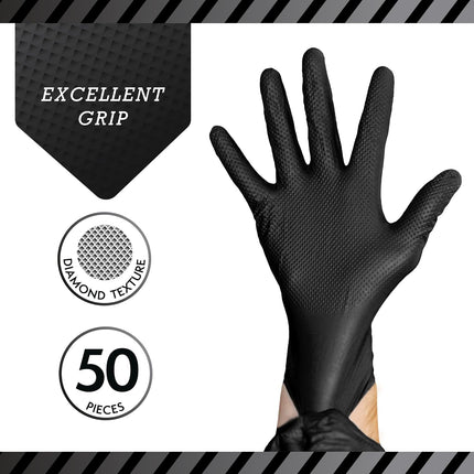 Black Nitrile Gloves - Heavy Duty Diamond Grip